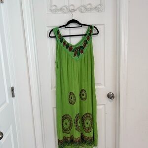 California Breeze Boho Embellished Lime Green Maxi Dress. Size OS